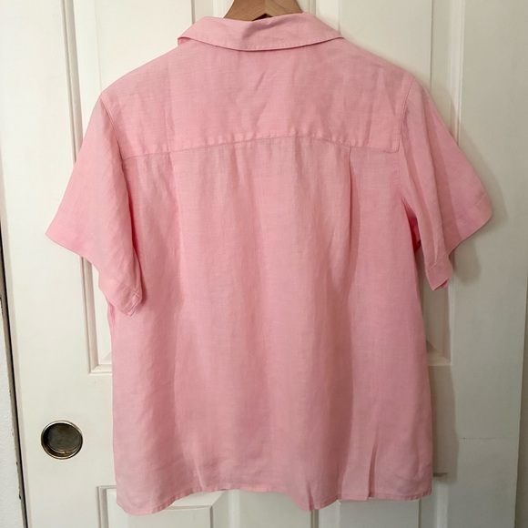 Women's L.L. Bean Pink Button-up Linen Short Sleeve Shirt - Picture 5 of 7